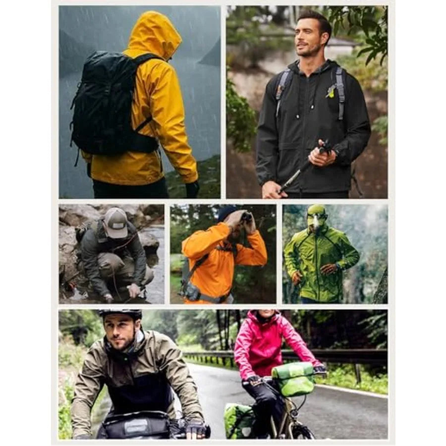 Unisex Packable Rain Jacket Waterproof Hooded For Outdoor Travel