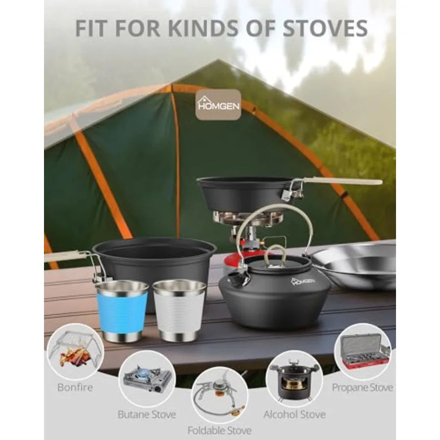 OLOEY Ultralight Anodized Aluminum Camping Cookware Set Nonstick Nesting