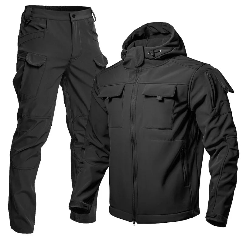 Chrck Men's Waterproof Windproof Softshell Hiking Jacket Set With Fleece