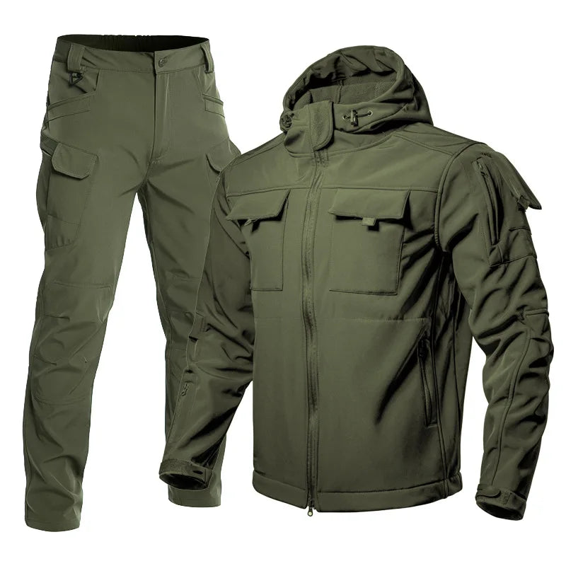 Chrck Men's Waterproof Windproof Softshell Hiking Jacket Set With Fleece