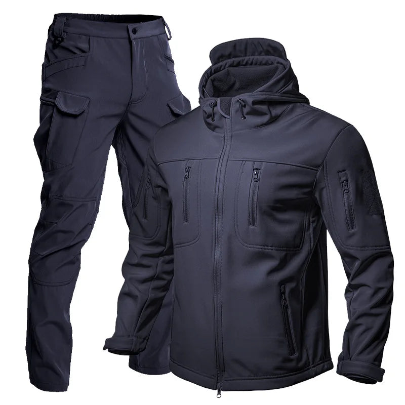 Chrck Men's Waterproof Windproof Softshell Hiking Jacket Set With Fleece