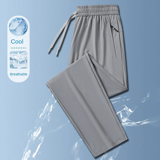 Longe Ice Silk Mens Trousers Summer Breathable Casual Pants