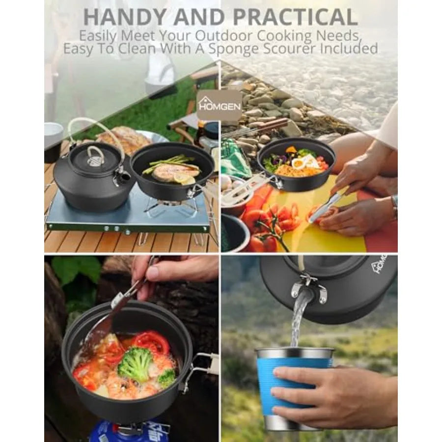 OLOEY Ultralight Anodized Aluminum Camping Cookware Set Nonstick Nesting