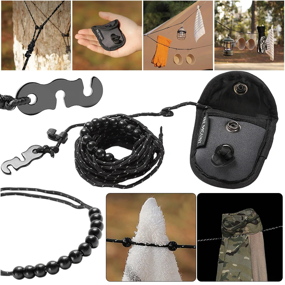 Camping Stretch Clothesline With 12 Clips For Travel Drying
