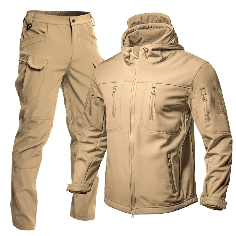 Chrck Men's Waterproof Windproof Softshell Hiking Jacket Set With Fleece