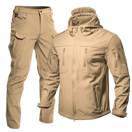 Chrck Men's Waterproof Windproof Softshell Hiking Jacket Set With Fleece