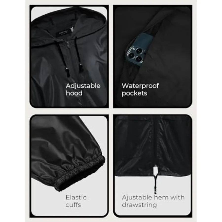 Unisex Packable Rain Jacket Waterproof Hooded For Outdoor Travel