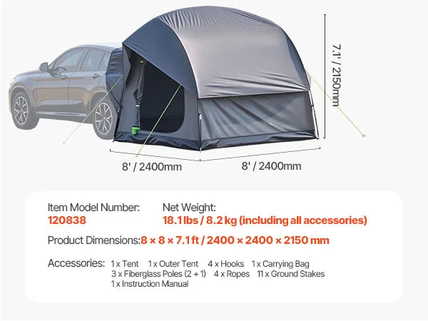SucceBuy SUV Tent Waterproof Double Layer Design For Camping