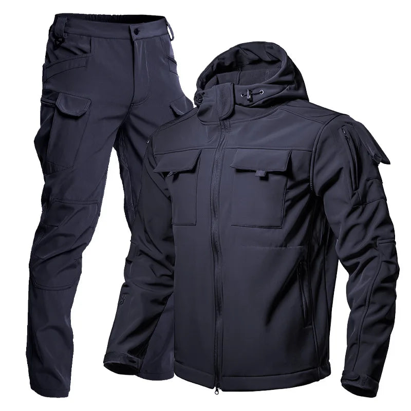 Chrck Men's Waterproof Windproof Softshell Hiking Jacket Set With Fleece