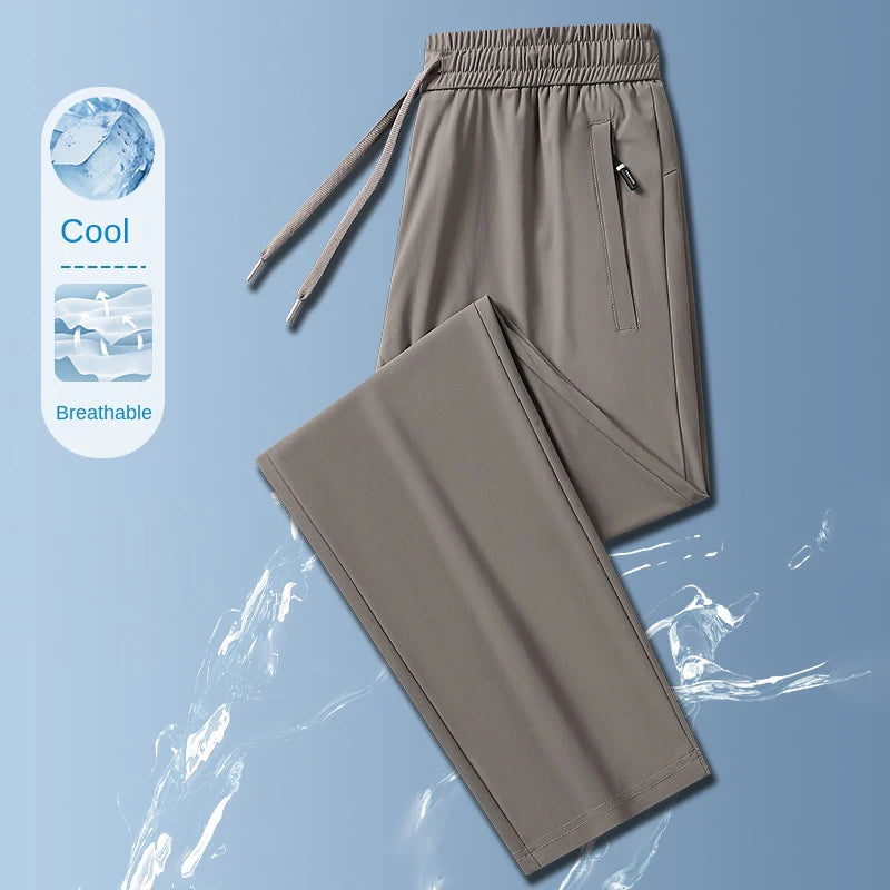 Longe Ice Silk Mens Trousers Summer Breathable Casual Pants