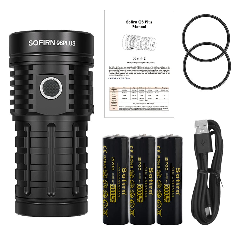 Good Vibes Adventure Shop Sofirn Q8 Plus 16000 Lumen USB C Rechargeable LED Flashlight - 5000K-5300K / United States