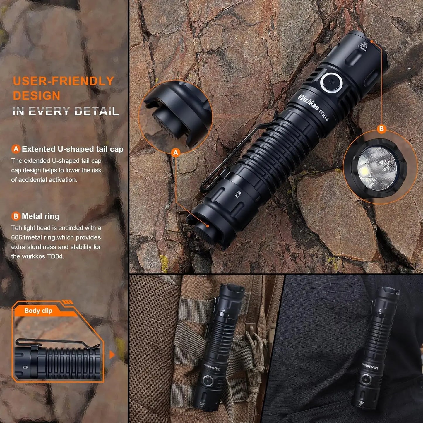 Wurkkos TD04 21700 Rechargeable Dual Mode Flashlight USB C