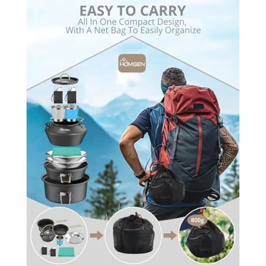 OLOEY Ultralight Anodized Aluminum Camping Cookware Set Nonstick Nesting