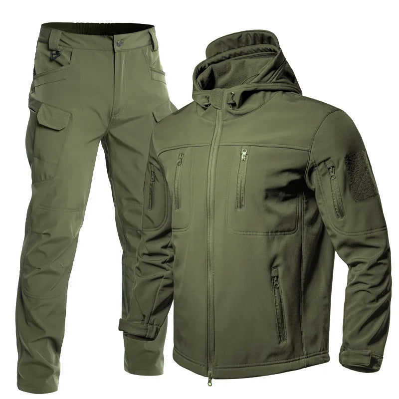 Chrck Men's Waterproof Windproof Softshell Hiking Jacket Set With Fleece