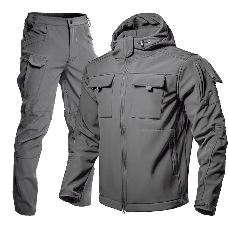 Chrck Men's Waterproof Windproof Softshell Hiking Jacket Set With Fleece