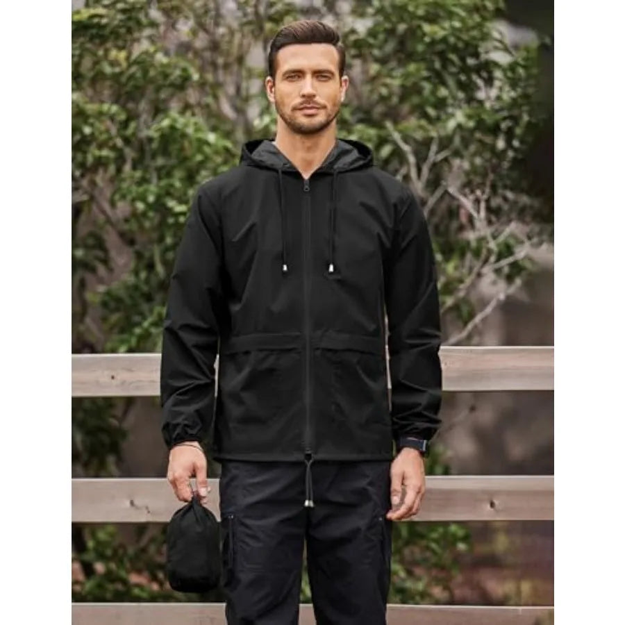 Unisex Packable Rain Jacket Waterproof Hooded For Outdoor Travel