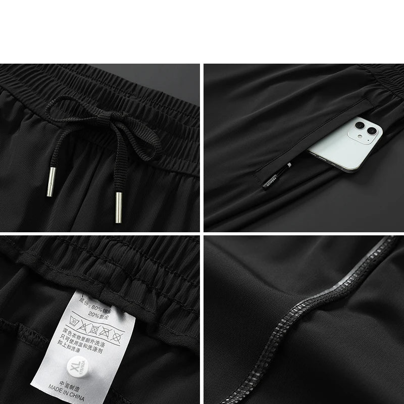 Longe Ice Silk Mens Trousers Summer Breathable Casual Pants