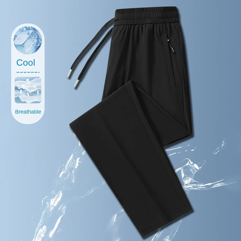 Longe Ice Silk Mens Trousers Summer Breathable Casual Pants