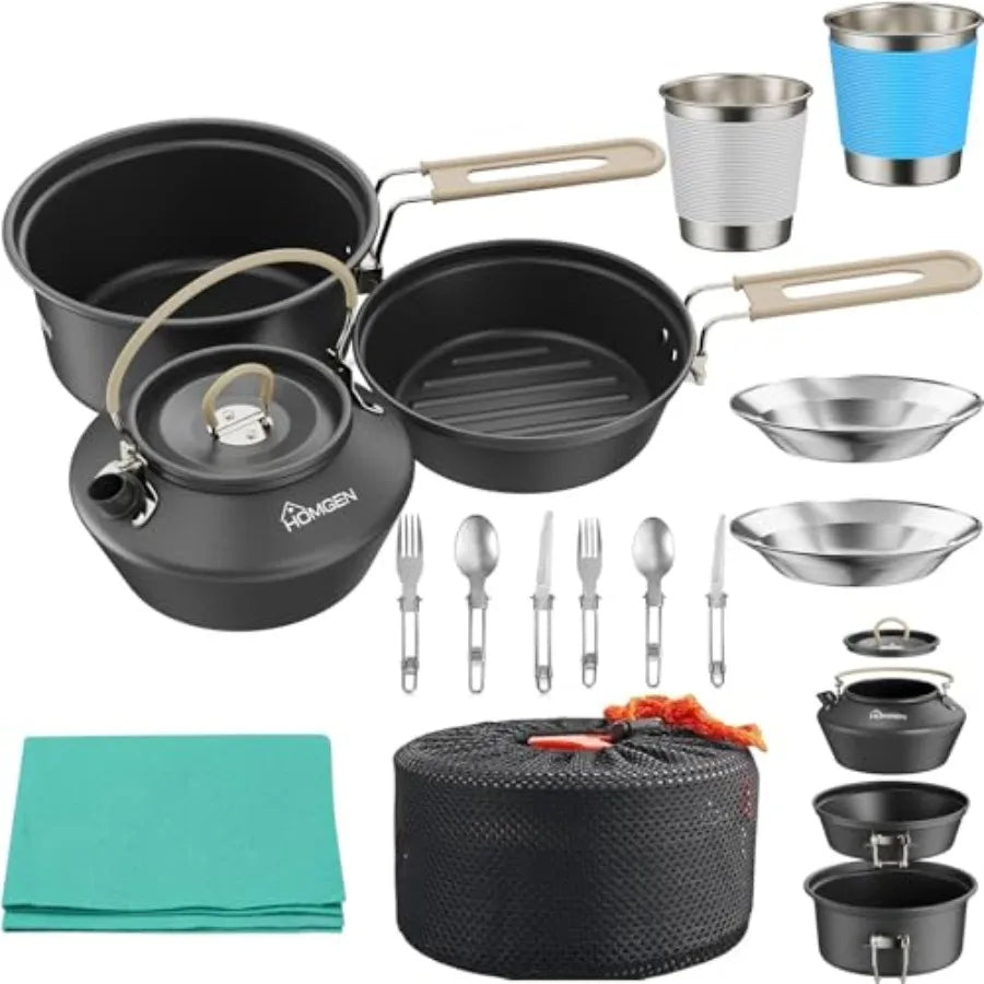 OLOEY Ultralight Anodized Aluminum Camping Cookware Set Nonstick Nesting