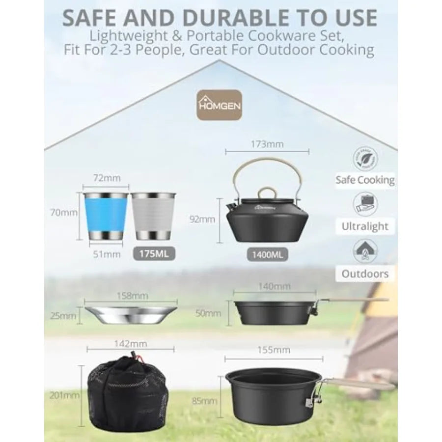 OLOEY Ultralight Anodized Aluminum Camping Cookware Set Nonstick Nesting