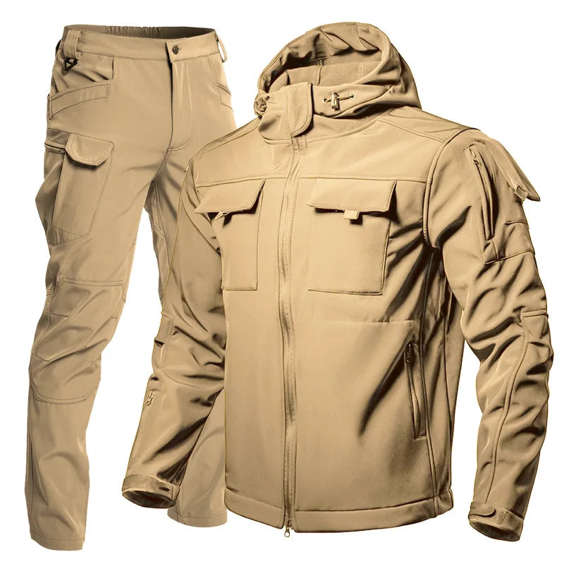Chrck Men's Waterproof Windproof Softshell Hiking Jacket Set With Fleece