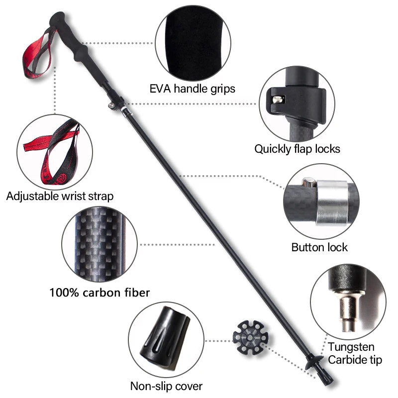 Okhealing Ultralight Carbon Fiber Trekking Poles With Shock Absorption