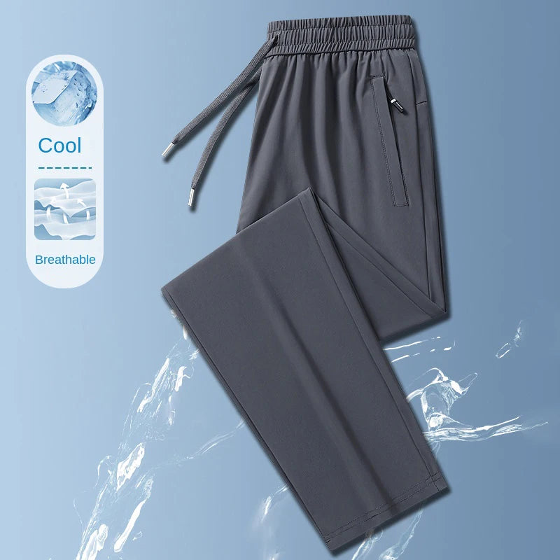 Longe Ice Silk Mens Trousers Summer Breathable Casual Pants