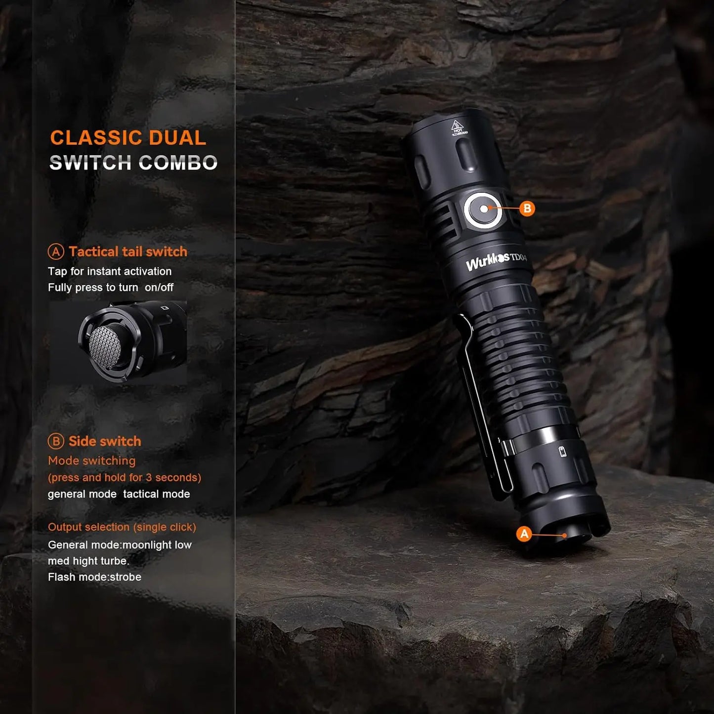 Wurkkos TD04 21700 Rechargeable Dual Mode Flashlight USB C