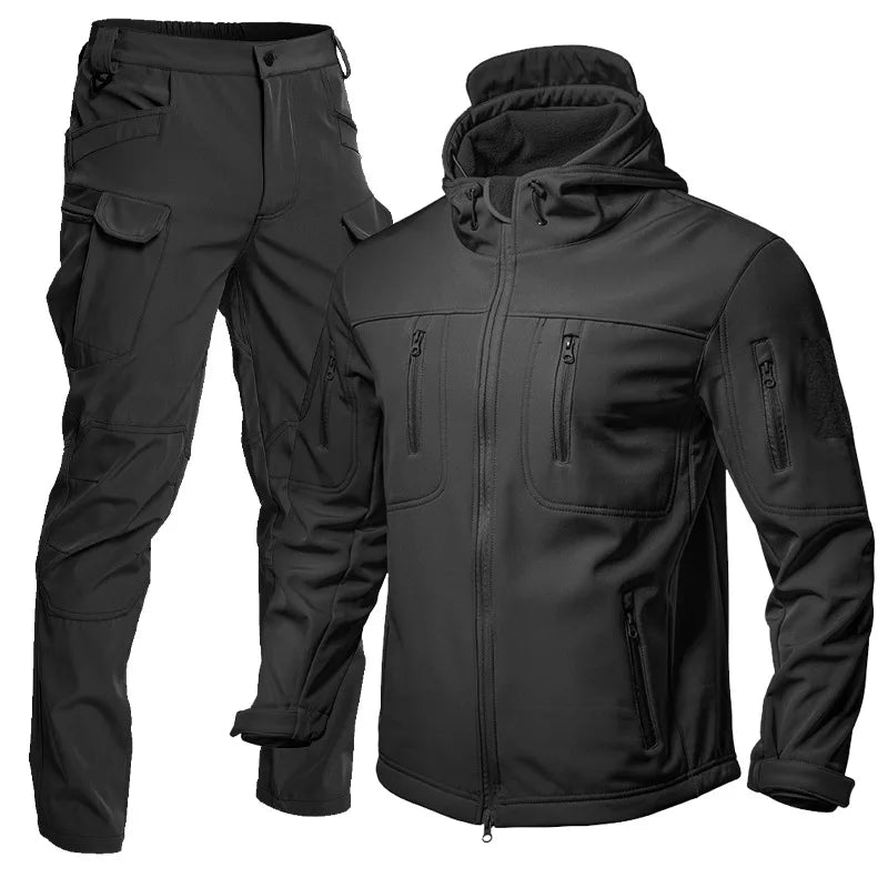 Chrck Men's Waterproof Windproof Softshell Hiking Jacket Set With Fleece