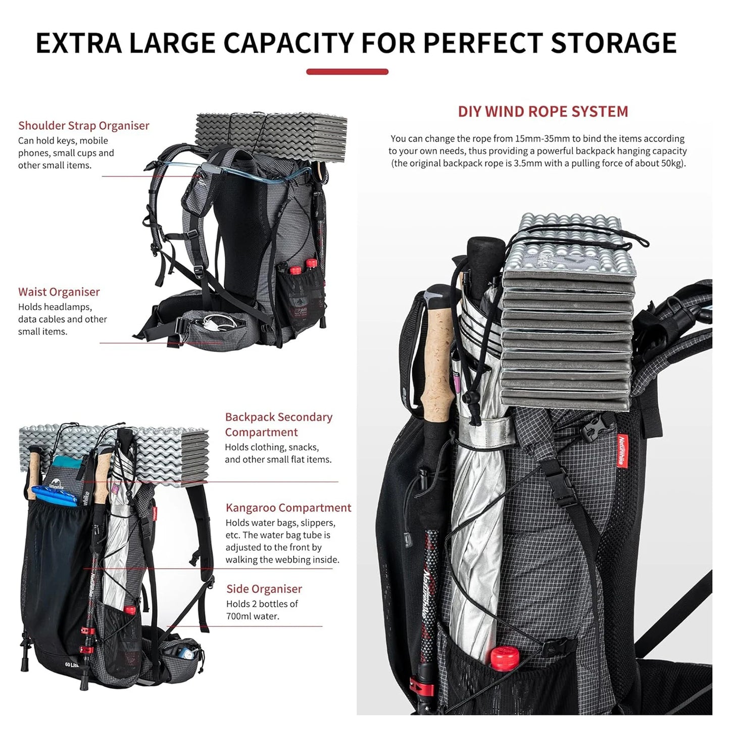Naturehike Waterproof Mountain Backpack For Hiking Travel