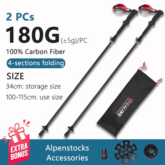 Okhealing Ultralight Carbon Fiber Trekking Poles With Shock Absorption