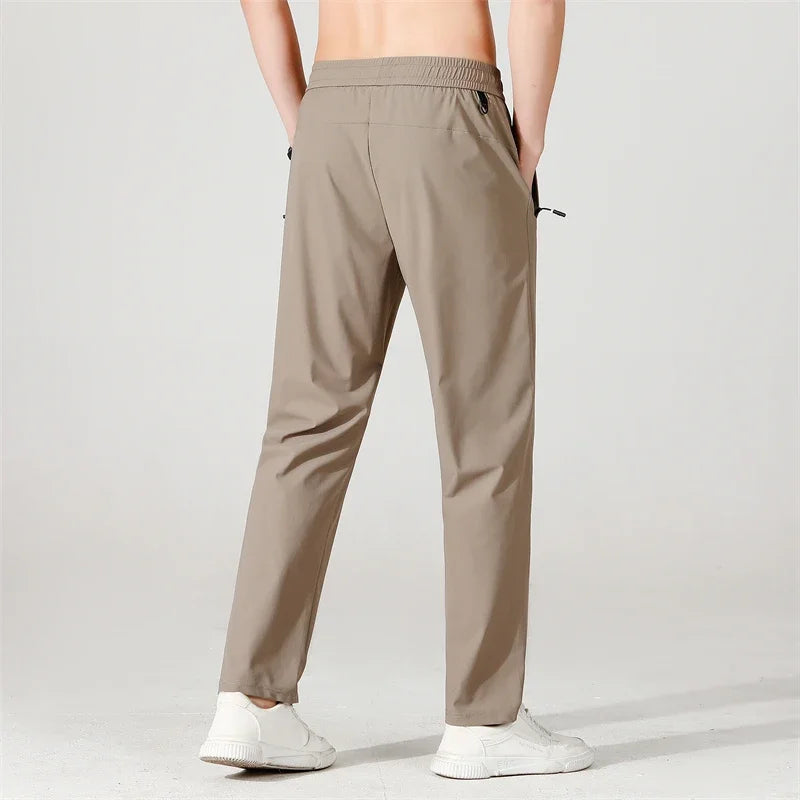 Longe Ice Silk Mens Trousers Summer Breathable Casual Pants
