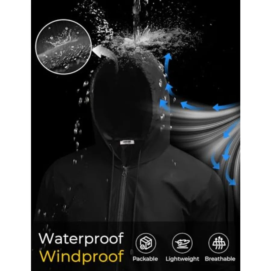 Unisex Packable Rain Jacket Waterproof Hooded For Outdoor Travel