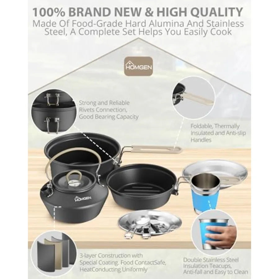 OLOEY Ultralight Anodized Aluminum Camping Cookware Set Nonstick Nesting