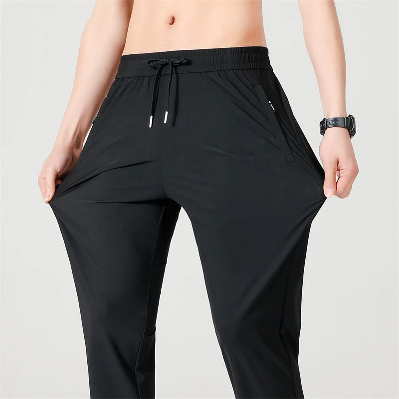 Longe Ice Silk Mens Trousers Summer Breathable Casual Pants