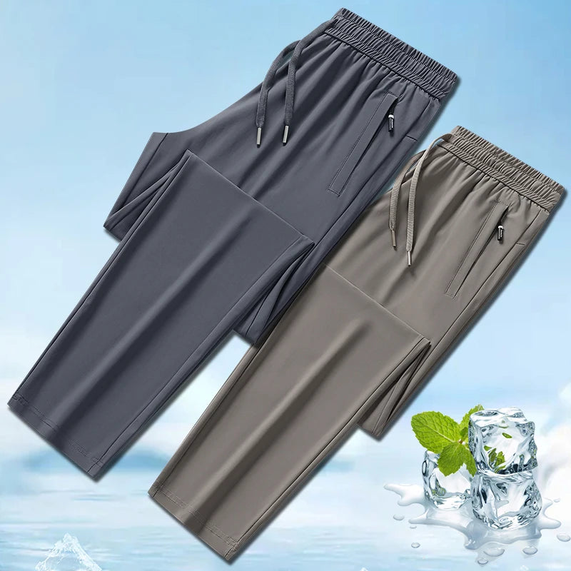 Longe Ice Silk Mens Trousers Summer Breathable Casual Pants