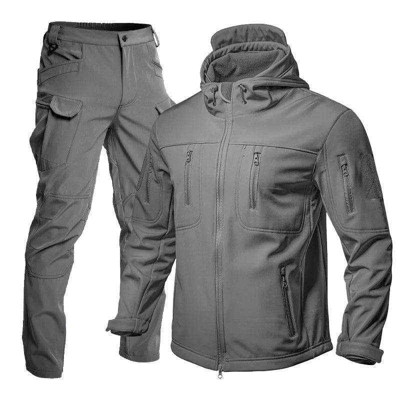 Chrck Men's Waterproof Windproof Softshell Hiking Jacket Set With Fleece