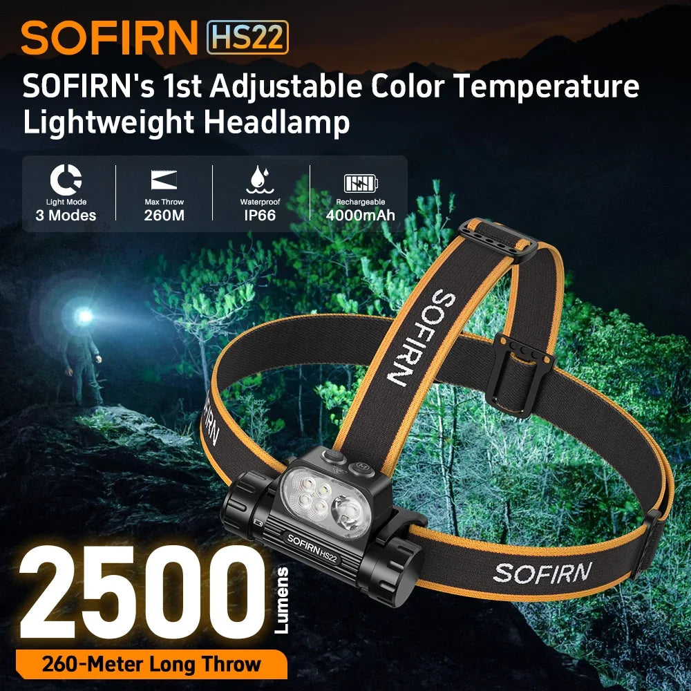 Sofirn HS22 Headlamp 2500 Lumen USB Charger Dual Switch